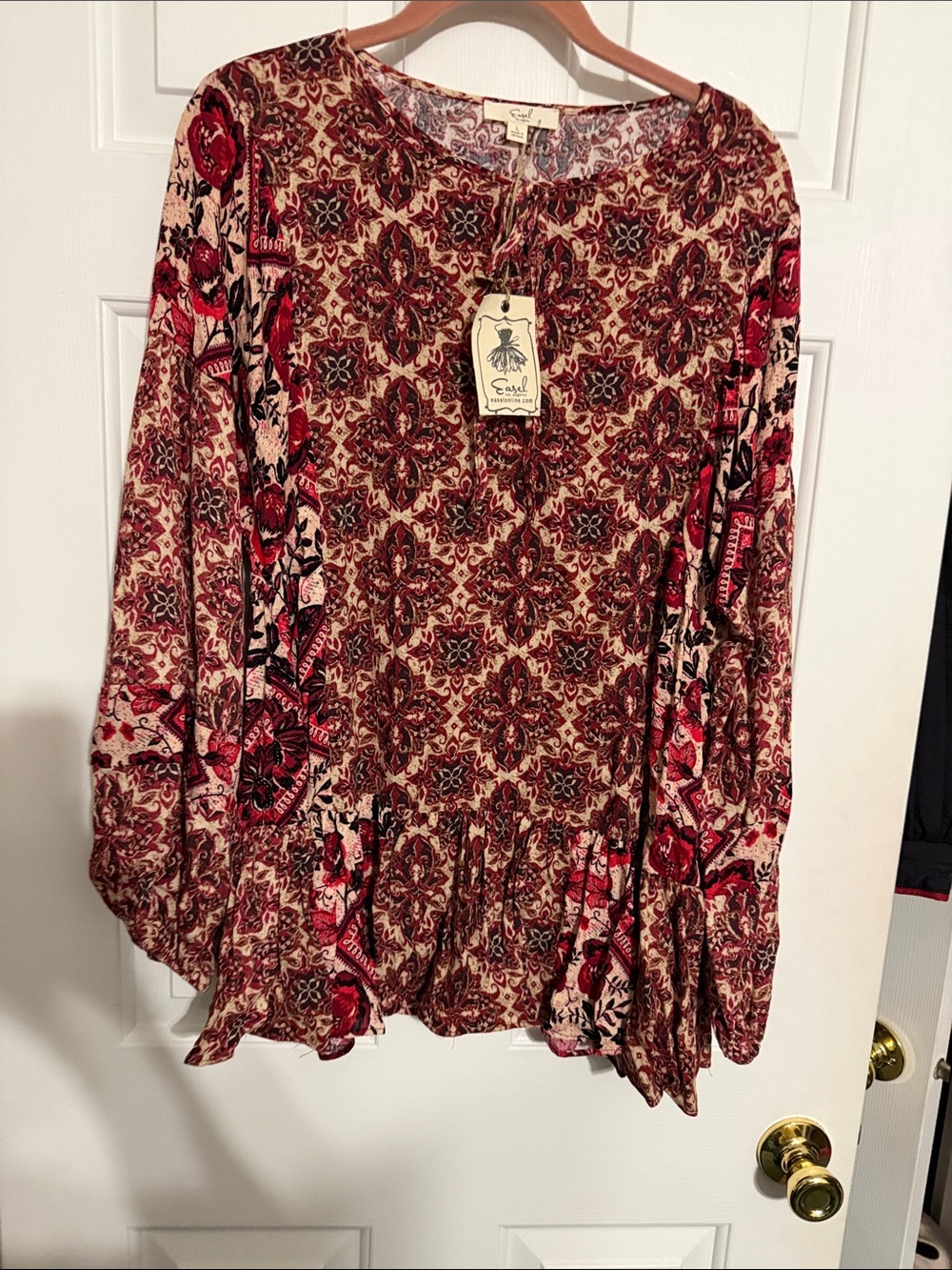 easel Red Multi Paisley-Print Long Sleeve Tunic